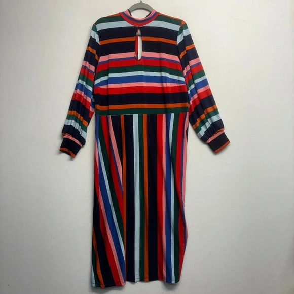 NWT Eloquii Printed Fit and Flare Midi Dress Rainbow Stripe Mock Neck Stretch 18 - Picture 2 of 8